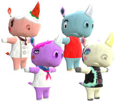 She has purple hair, navy blue eye shadow, and two pink blush marks. 3ds Animal Crossing New Leaf Rhinos The Models Resource