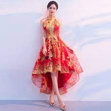 Golden Phoenix Red Gauze Sleeveless Aline Chinese Wedding Dress Chinese Prom Dress Wedding Dress Fabrics Chinese Style Dress