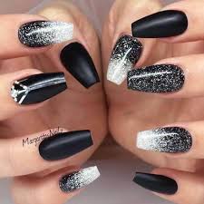 Black And White Ombre Nails With Glitter Galaxy Inspired Black And White Spattered Nails In 2020 Black Acrylic Nail Designs Ombre Nails Glitter Coffin Nails Designs