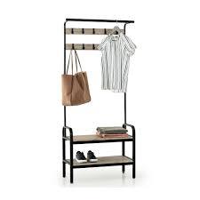 Meubles d entrée et à chaussures. Meuble D Entree Vestiaire Marius Avec Banc Etageres A Chaussures 10 Crochets Cadre En Metal Hauteur