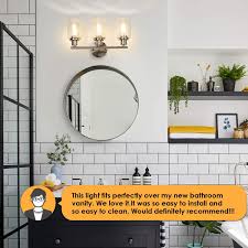 Crystal vanity light shades instructions: Shinetech Wall Vanity Light Fixture 3 Light Wall Sconce Lighting Brushed Nickel Modern Bathroom Lights With Clear Glass Shade Vintage