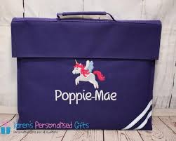 Personalised Kids Book Bag Purple Unicorn Reading Book Bag Embroidered Unicorn Name School Book Bag Choice Of 4 Colours Personalized Books For Kids Personalised Kids Purple Bags