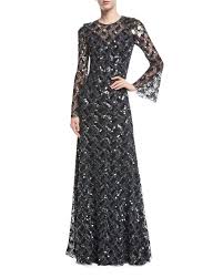 Jenny Packham Long Sleeve Paillette Embellished Gown Embellished Gown Gowns Dinner Dress