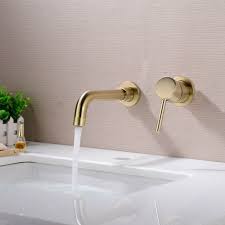 Burnished Gold Brushed Brass Basin Faucet Hot And Cold Mixer Tap Wall Faucet Bathroom Mixer Taps Gold Bathroom Brass Bathroom Fixtures