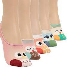 Wowfoot Women Animal Design No Show Casual Liner Socks Character Print Non Slip Flat Boat Line 4 Pair Liner Socks Women Socks Fashion Women Socks Winter