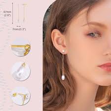 Pearl Drop Earrings 925 Sterling Silver Pearl Earrings Jewelry for Women,  18K Gold Dangle Hoop Earrings with Freshwater Cultured Pearl, Wedding ...