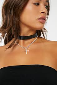 Cross Necklace Chunky Silver Choker Necklace Men Pearl Necklace Y2k Layered  Pearl Cross Necklace For Women