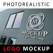 Logo Mockup 3d Metallic Chrome Logo Signage On Company Facade Wall 2 Psd Template Download Mockup Business Card