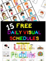 Preschool daily schedule for preschoolers and toddlers in the pre k classroom to organize a daily routine structure for children. Free Visual Schedules Little Puddins Free Printables