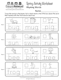 spring rhyming words activity worksheet for kindergarten