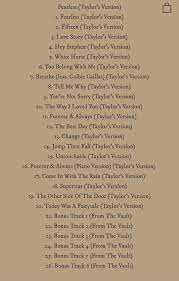 Yesterday, taylor swift posted videos to her social media platforms with a slew of anagrams and her fans worked diligently, as always, to figure out today, to reward their hard work, swift shared the complete tracklist for fearless (taylor's version), entertainment weekly reports, including a duet. Fearless Taylor S Version Tracklist Album On Imgur