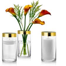 Instead, use a few empty vases or mason jars to create these three diy centerpieces. Set Of 3 Glass Cylinder Vases 8 Inch Tall With 1 Inch Gold Rim Multi Use Pillar Candle Floating Candles Holders Or Flower Vase Perfect As A Wedding Centerpieces Buy Online