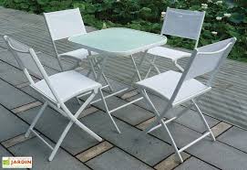Salon De Jardin Pour Terrasse En Acier 1 Table 4 Chaises Blanc Salon De Jardin Chaises Blanches Salon D Exterieur