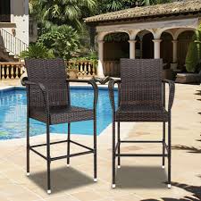 If you find yourself living in a place where winter temperatures drop below zero, you can easily store your outdoor bar table in a garage or storage shed. Set Of 2 Outdoor Patio Bar Stools All Weather Wicker Outdoor Furniture Chair Wicker Rattan Bar Chairs Barstools With Footrest Steel Frame Patio Furniture Set For Garden Pool Lawn Backyard Q10803 Walmart Com