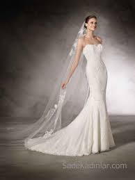 2019 Pronovias Balik Gelinlik Modelleri Straplez Kalp Yaka Kuyruklu Dantel Detayli Gelin Elbisesi The Dress Nedime Giysileri