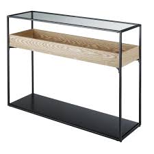 Console En Metal Noir Et Verre Trempe Raven Maisons Du Monde In 2020 Glass Console Table Console Table Furniture