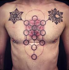 Flower Of Life With Moon Sun Flower Of Life Tattoo Geometric Tattoo Chest Geometric Tattoo