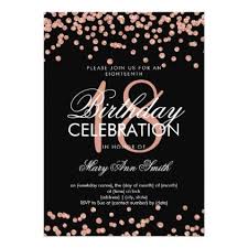 18th Birthday Black And Rose Gold Themed Party Elegant 18th Birthday Rose Gold Glitter Confetti Card Invitations Custom Unique Diy Personalize Confetti Invitation Rose Gold Glitter Confetti Birthday Roses