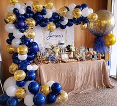 Navy White And Gold For Jaxsons Christening Day Gorgoues Dessert Table By Sugarcoatedcandydesse Royal Baby Showers Gold Confetti Balloons Prince Baby Shower