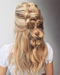 Curls on this hairstyle should extend up to the hair edges. Bubble Braided Half Up Half Down Hairstyle Inspiration Braid Hairstyle Braided Ponytails Brai Easy Hairstyles For Long Hair Braided Hairstyles Hair Styles