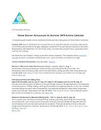 Tahoe Donner Announces its Summer 2019 Events Calendar