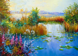 Pond synonyms, pond pronunciation, pond translation, english dictionary definition of pond. Flowers By The Pond Landscape Art Painting For Sale By Olga Darchuk