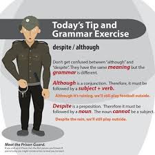 Don T Get Confused Between Although And Despite They Have The Same Meaning But The Grammar Is Diff Subject And Verb Beautiful Words In English Conjunctions