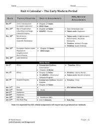 Unit 4 Calendar The Early Modern Period