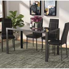 5 pieces modern dining table set for 4 person,with rectangle tempered glass top and 4 fabric kitchen room chairs,dining room table and chairs set for home and small space (table + 4 light grey chairs) 4.8 out of 5 stars. Urhomepro 5 Piece Dining Table And Chair Set Modern Metal Dining Set W Tempered Glass Dining