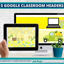 I love adding google classroom theme by adding headers to my google classroom! Lemon Theme Online Teaching Backdrop Google Classroom Header Slides