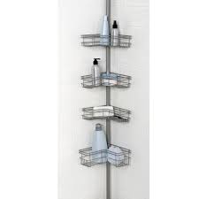 Zenith Tension Mount Steel Shower Pole Caddy In Satin Nickel Shower Pole Shower Tub Shower Storage