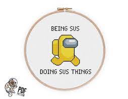 Created using only introductory embroidery stitches, fungus among us is almost entirely backstitch and single stitch, with just a few detached chains in the central mushroom top. Among Us Cross Stitch Pattern Being Sus Doing Sus Stuff Etsy Geeky Cross Stitch Patterns Cross Stitch Patterns Pretty Cross Stitch Patterns