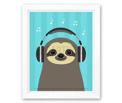 30j Headphones Art Print Sloth With Headphones Wall Art Etsy Headphones Art Etsy Wall Art Sloth Drawing