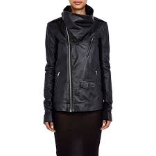 Rick Owens Leather Asymmetric Cowl Stooges Jacket 3 270 Liked On Polyvore Featuring Outerwea Real Leather Jacket Designer Outfits Woman Black Biker Jacket