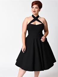 Unique Vintage Brand Plus Size 1950s Style Black Rita Halter Flare Dress Plus Size Summer Dresses Modern Fashion Outfits Summer Dress Patterns