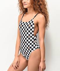 Black And White One Piece Bathing Suit Odd Future Donut Checkered Black White One Piece Swimsuit Zumiez In 2020 Black And White One Piece White One Piece One Piece