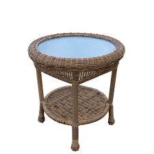 In a style reminiscent of gabriella crespi or betty cobonpue. Natural Round Wicker Outdoor Side Table Hd90027 Et Nt The Home Depot