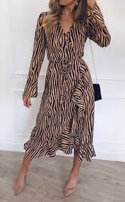 Valery Wrap Midi Dress Zebra By Pretty Lavish