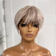 Short Lighest Ash Blonde Lace Human Hair Wig -OLIVIA