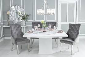 Stainless steel, chrome metal, high gloss, wood & rose gold base. Urban Deco Turin 140cm White Marble Dining Table And 6 Grey Knockerback Chrome Leg Chairs Cfs Furniture Uk