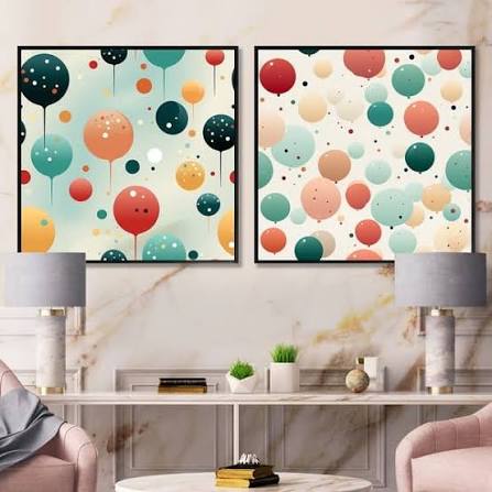 Designart "Blue And Beige Funky Polka Dot Delights" Abstract Framed Art Set Of 2 - Mid-Century Modern Wall Decor Set - Bed Bath & Beyond - 41564269
