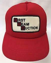 Vintage Trucker Hat Auction Auctioneers K Brand Sewn Patch Logo Red Snapback Ebay Vintage Trucker Hats Hats Patch Logo