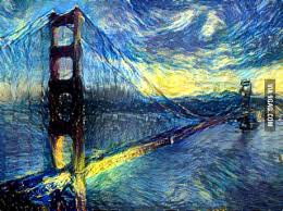 Van Gogh S Starry Night Combined With A Picture Of The Golden Gate Bridge Starry Night Van Gogh Van Gogh Starry Night
