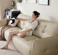 Sofa Lembut Kulit Warna Beige Modern Untuk Ruang Tamu TPS113 ...