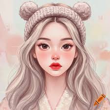 Chibi character with long black hair and black pink clothes