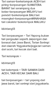 Sebutkan 5 Contoh Tari Berpasangan Kelompok Beserta Asal Daerah Brainly Co Id