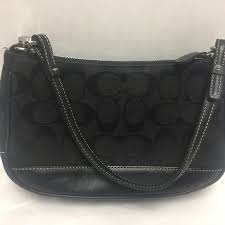 Black And Grey Coach Purse Coach Purse Black M22 6094 Signature Logo Leather Suede Handbags Coach Purses Small Handbags Leather