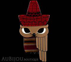 Erstwilder Bird Brooch Pin Senor Sombrero Owl Burgundy Gold Bird Brooch Burgundy And Gold Round Gift Boxes