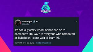 It topped $30 million last week, and is last year's winning squad, og, took away $11.2 million. This Aged So Well Congrats To Bugha For Winning The World Cup Solo Finals Fortnitebr