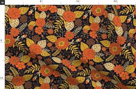 Buy floral brown on ebay. Retro Orange Yellow Brown Navy Flor Spoonflower